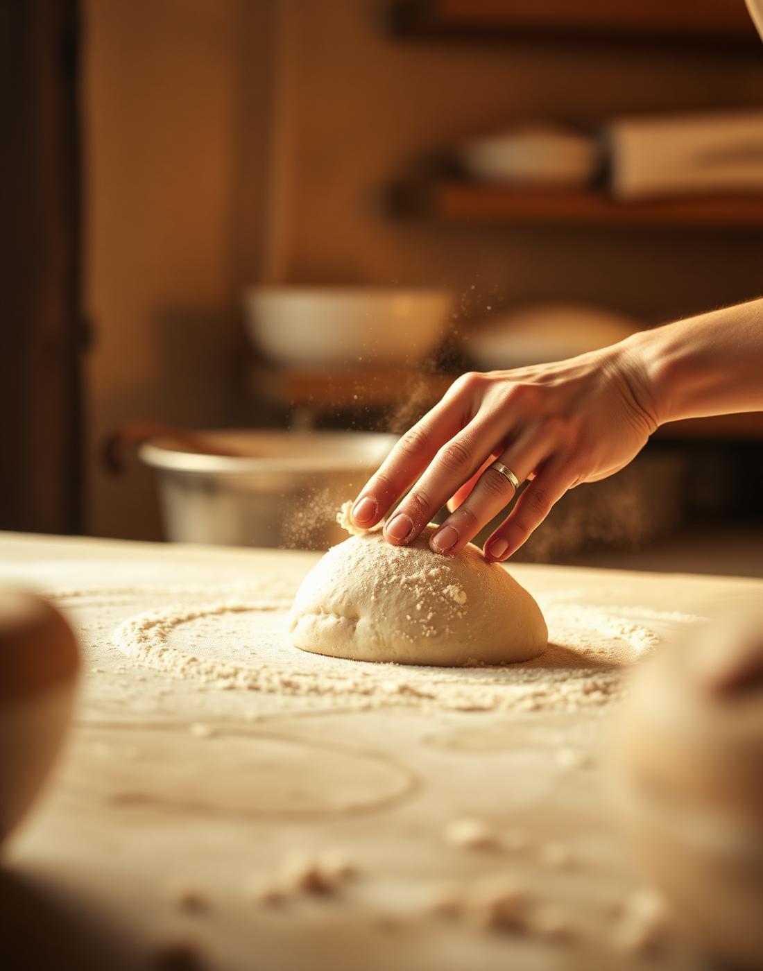 Boulanger façonnant la pâte au fournil