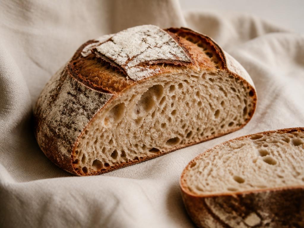 Miche de pain au levain à la mie ouverte